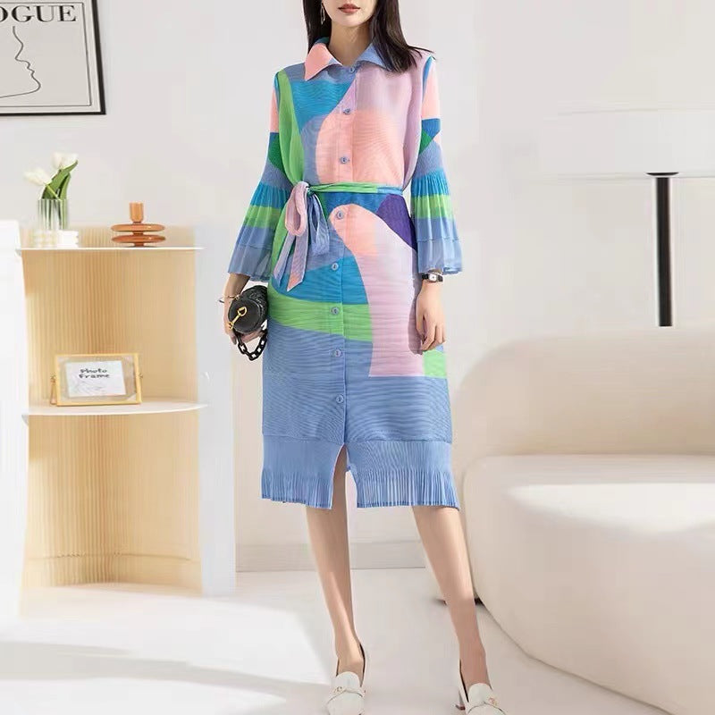 Lila | Robe imprimée à plis rétro femmes
