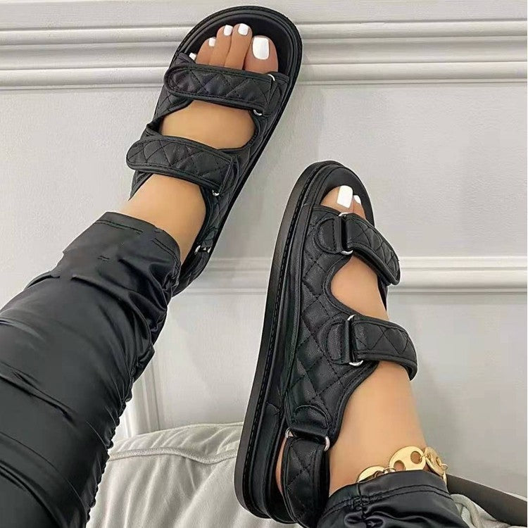 Sandales en cuir pour femme avec bande velcro | Tailles : 35 à 43