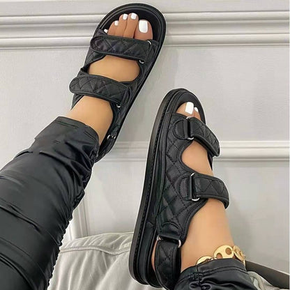 Sandales en cuir pour femme avec bande velcro | Tailles : 35 à 43