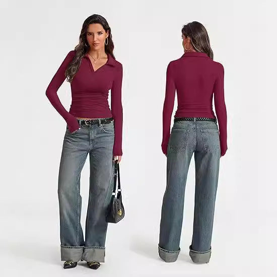 Elodie | Chemise à manches longues à col en V pour femmes