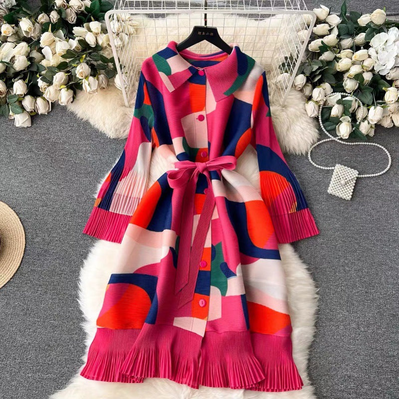 Lila |  Robe imprimée à plis rétro femmes