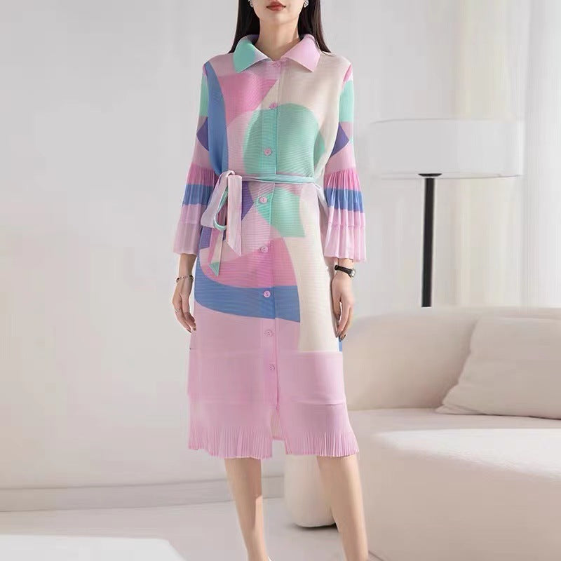 Lila |  Robe imprimée à plis rétro femmes