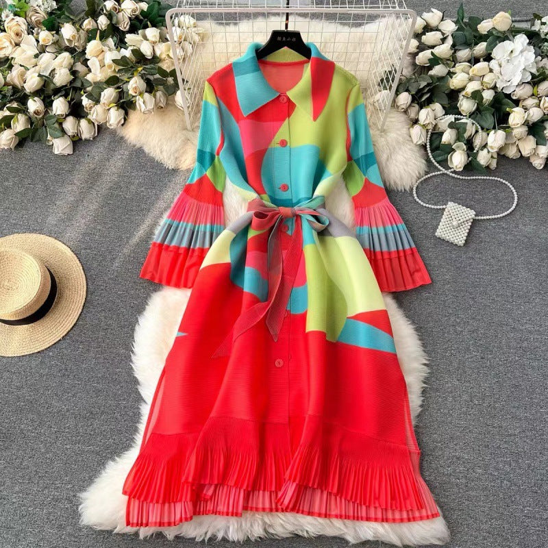 Lila |  Robe imprimée à plis rétro femmes